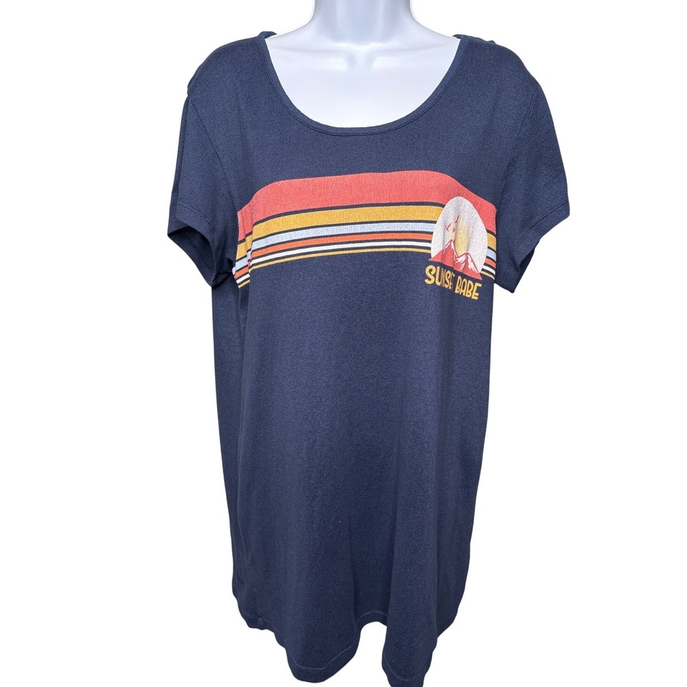 C&C CALIFORNIA Navy Blue Sunset Babe Graphic Tee XL Retro West Coast-Boho Beachy